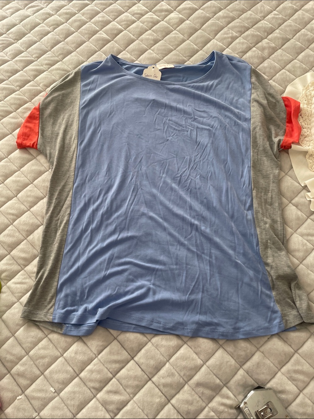Colorblock Lightweight Long Sleeve Tee - Blue / Gray / Coral